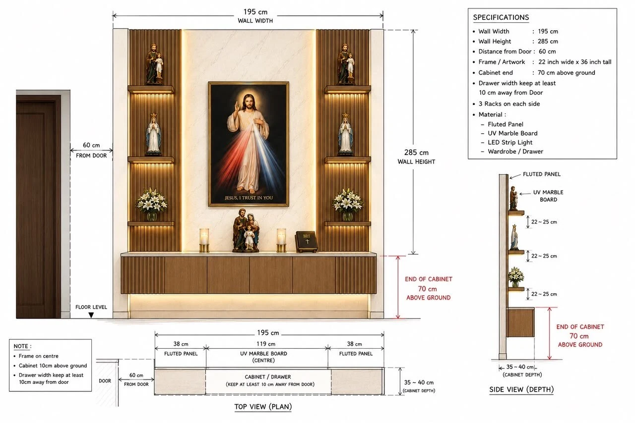 sample sketching of customized alter cabinet